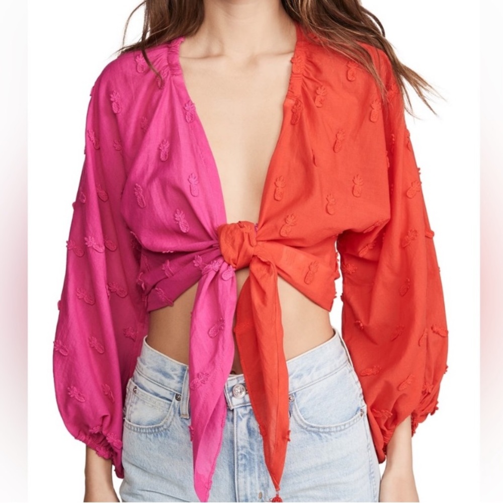 🍍HP🍍 Farm Rio Summer Ready Two Tone Wrap Top M - Picture 3 of 13